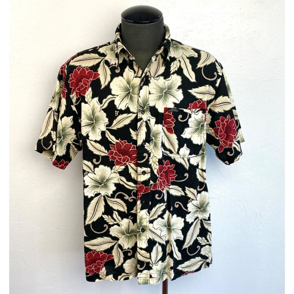 Chaps Ralph Lauren Aloha Floral Shirt Large Short Sleeve Button Front Bark Cloth